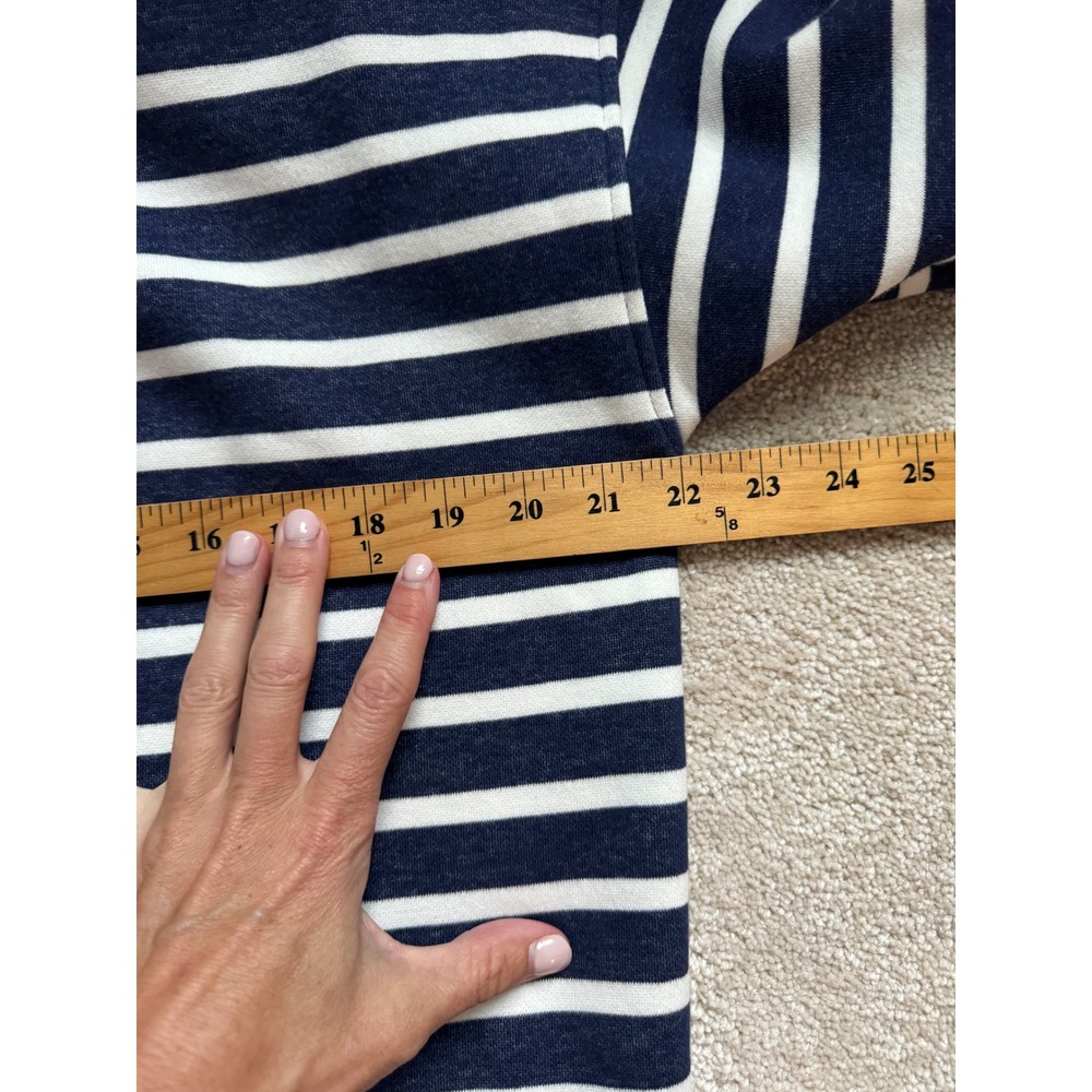 J.Crew Sweatshirt Womens M Navy Blue White Striped Mock Neck Fleece Lined Boxy - Picture 7 of 8